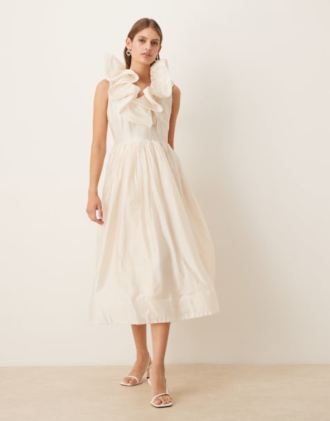 True Decadence Ruffle midi dress in cream