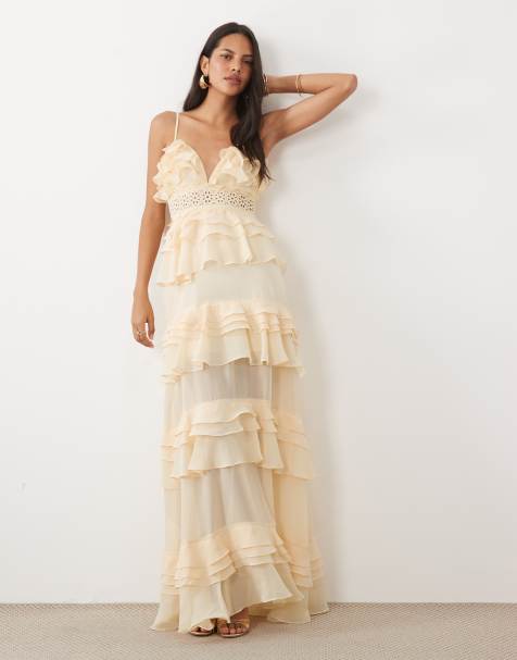 True Decadence Ruffle tiered maxi dress in butter yellow