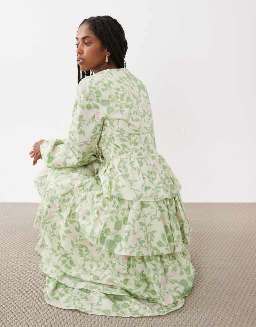 True Decadence Ruffle tiered maxi dress in green vine floral, 2 of 4
