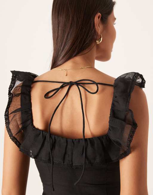 True Decadence Ruffle trim midi dress in black, 2 of 4