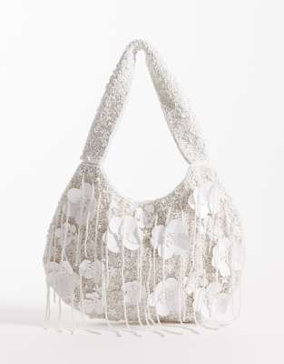 True Decadence - Sac à main orné de fleurs en relief - Blanc