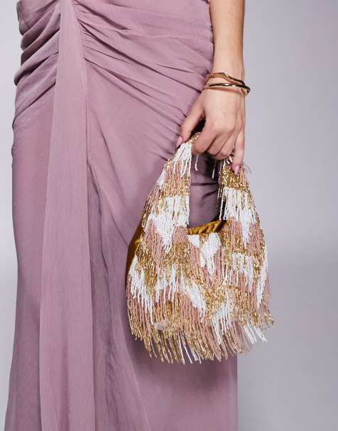 True Decadence - Sac bandoulière avec pampilles et perles - Rose et or - view 1