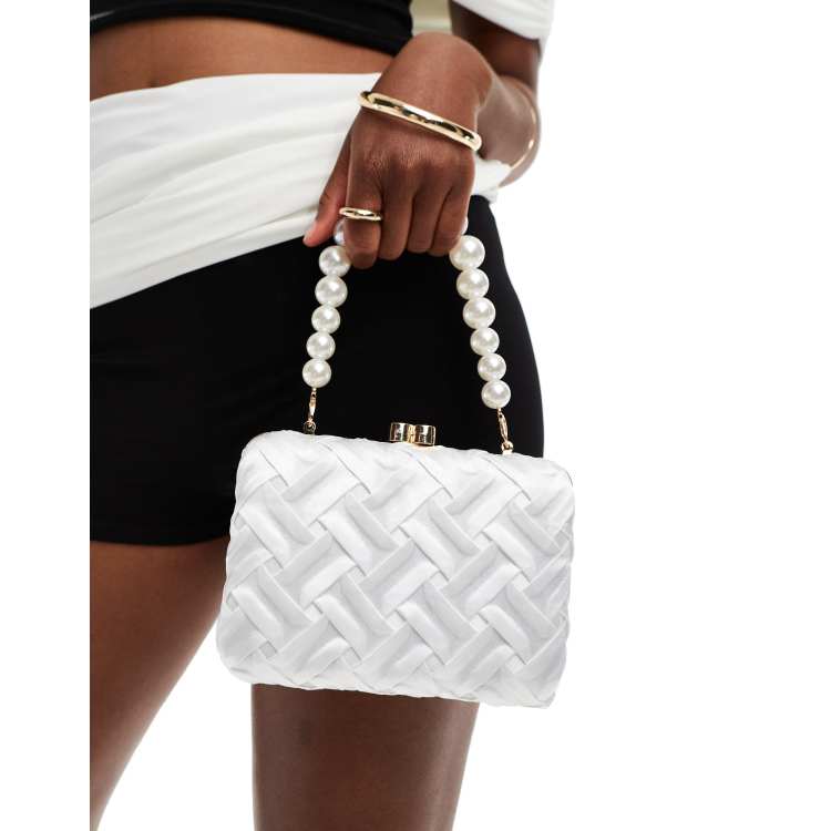 True Decadence Sac en satin structure avec poignee en perles Blanc casse ClassicfuncenterShops