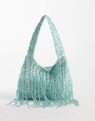 Sac porté épaule à pampilles - Bleu sarcelle
