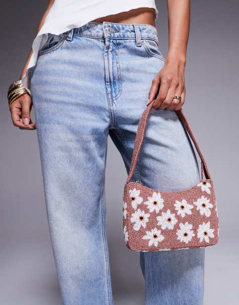 True Decadence - Sac porté épaule avec perles fantaisie et motif fleur - Rose - view 1