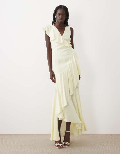 True Decadence Satin floral maxi dress in pale yellow - view 1