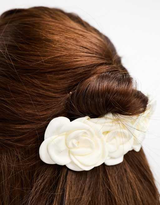 True Decadence satin flower hair clip in cream