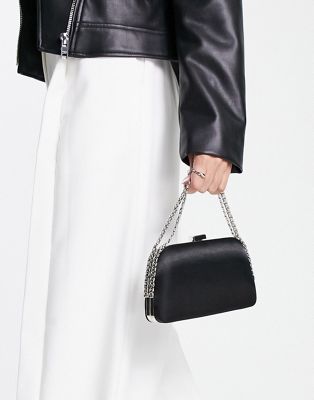 True Decadence satin grab bag with chain handle in black