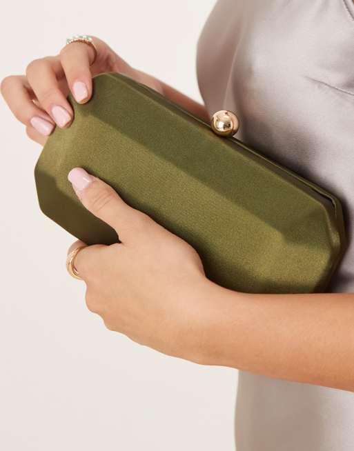 True Decadence satin hard clutch bag in green