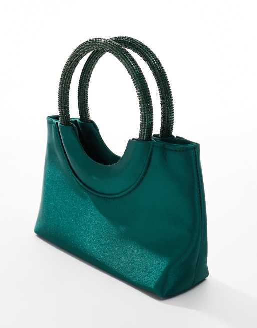 True Decadence satin mini bag with rhinestone handle in green ASOS