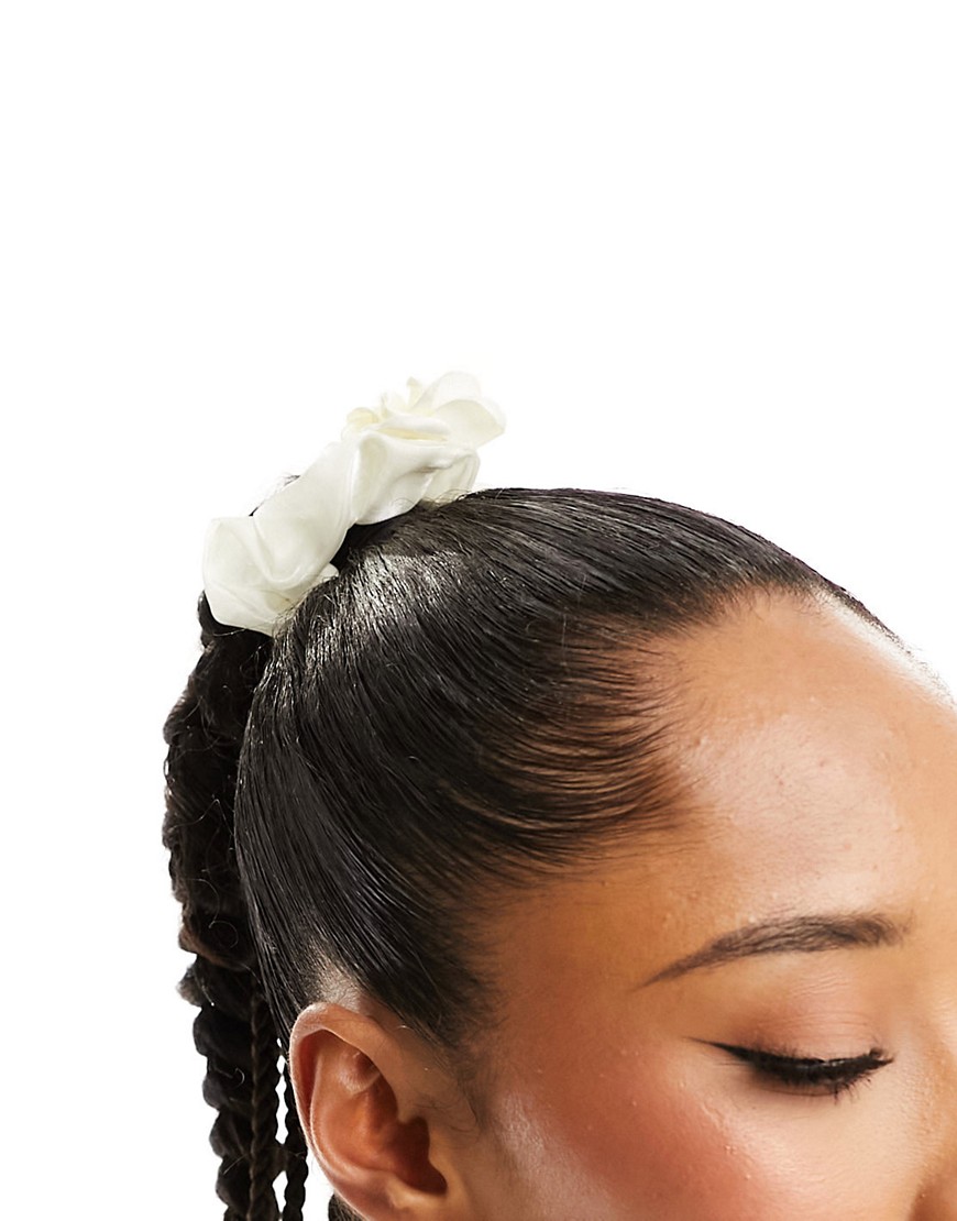 True Decadence satin rose hair hair scrunchie in white - CREAM
