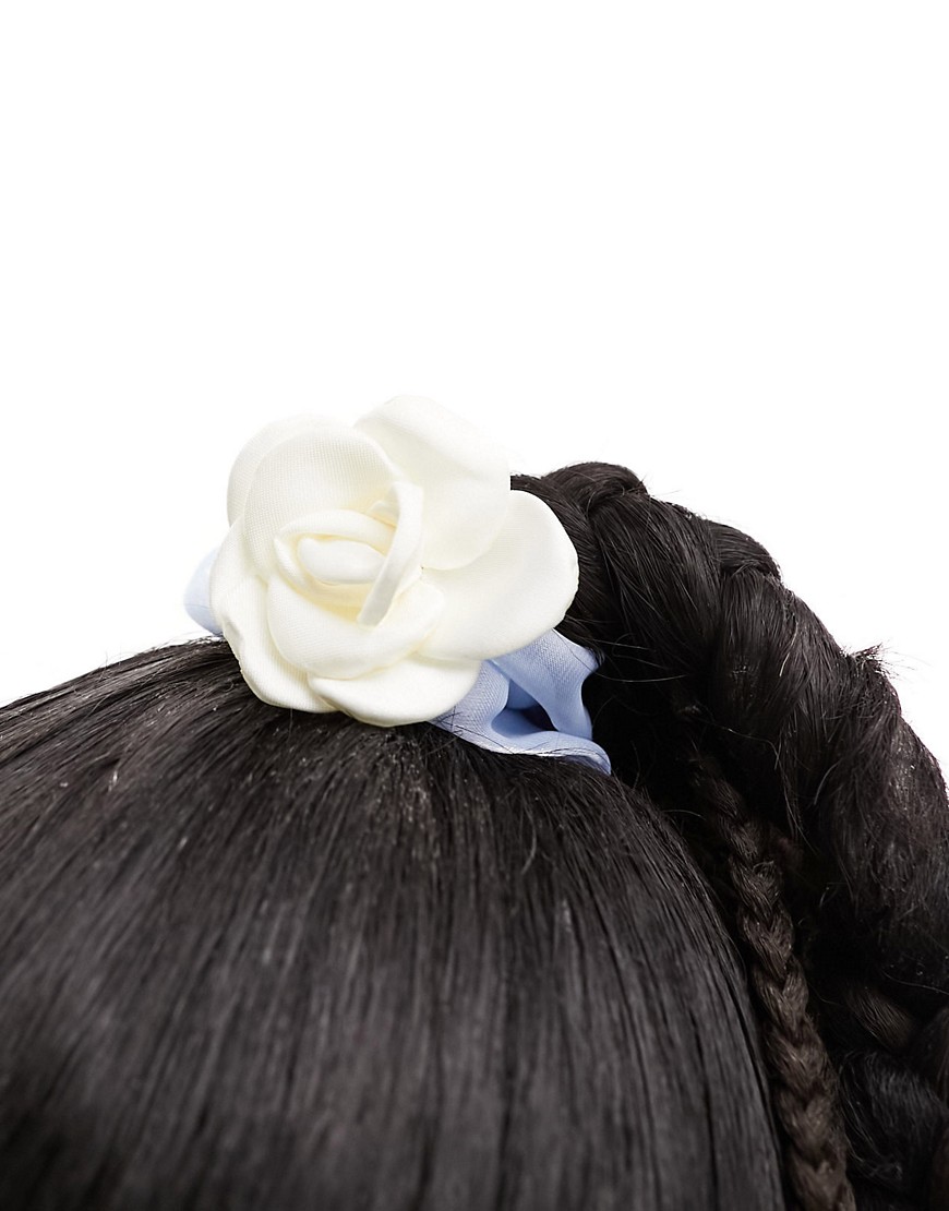 True Decadence satin rose hair scrunchie in light blue