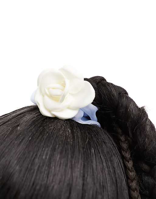 SATIN ROSE HAIR TIE LIGHT BLUE SATIN ROSE HAIR TIE LIGHT BLUE