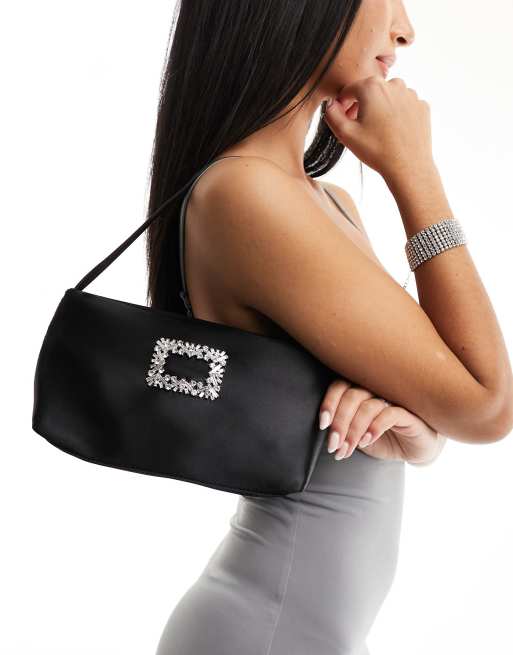 True Decadence satin shoulder bag with embellished detail in black, 2 of 4