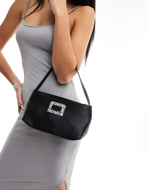 True Decadence satin shoulder bag with embellished detail in black, 4 of 4
