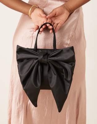 True Decadence - Satin-Tasche in Schwarz mit Schleifendetail