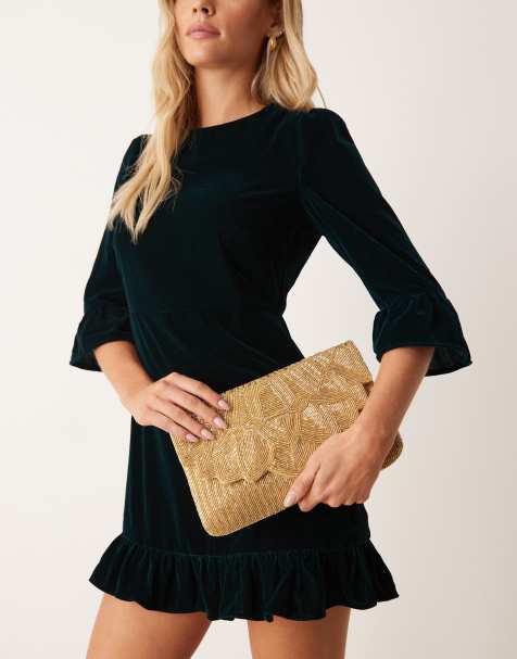 True Decadence scallop edge embellished clutch purse in gold - view 1
