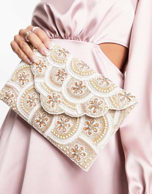 Rose gold 2025 embellished clutch bag