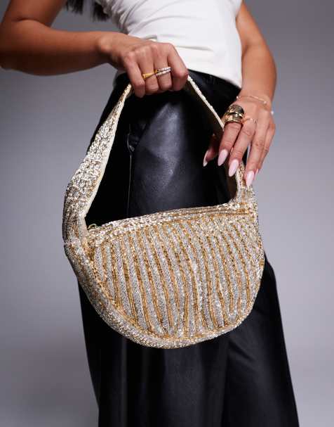 True Decadence – Schultertasche in Silber/Gold mit Perlendetail - view 1