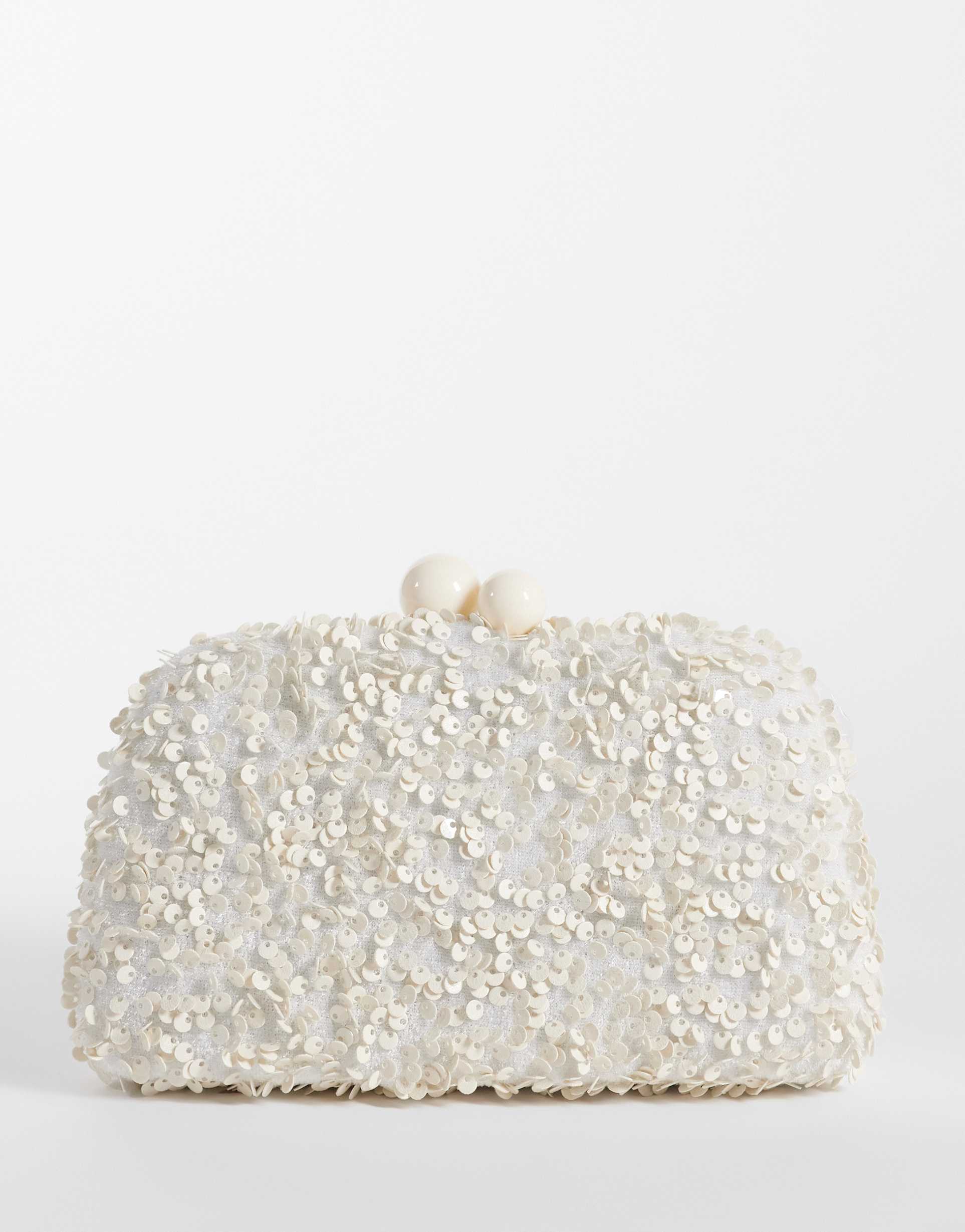 true decadence sequin embellished clutch purse in cream