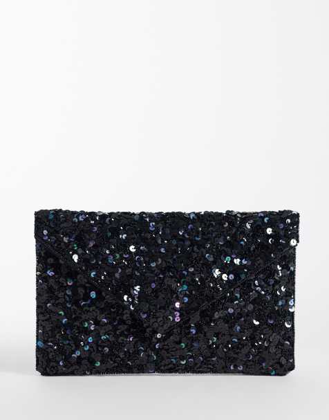 True Decadence sequin embellished envelope clutch purse in black - view 1