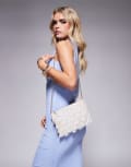 [True Decadence] True Decadence sequin fringe clutch bag with chain in champagne-Neutral No Size BEIGE