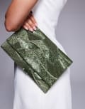 [True Decadence] True Decadence sequin pattern envelope clutch bag in green No Size Light green