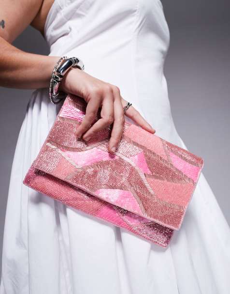 True Decadence sequin pattern envelope clutch bag in pink - view 1