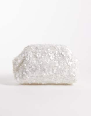 True Decadence sequin pillow clutch bag in white white