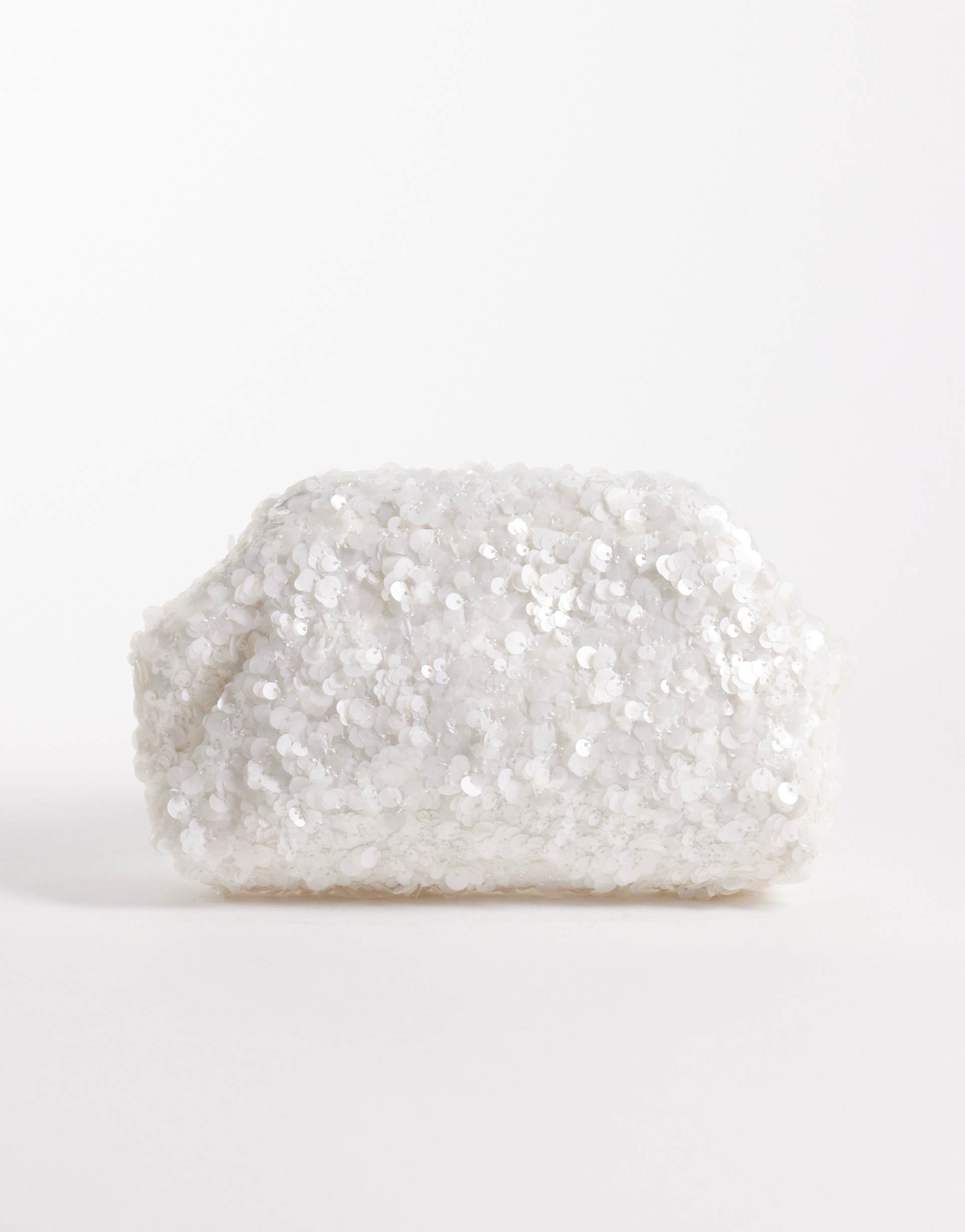 true decadence sequin pillow clutch bag in white