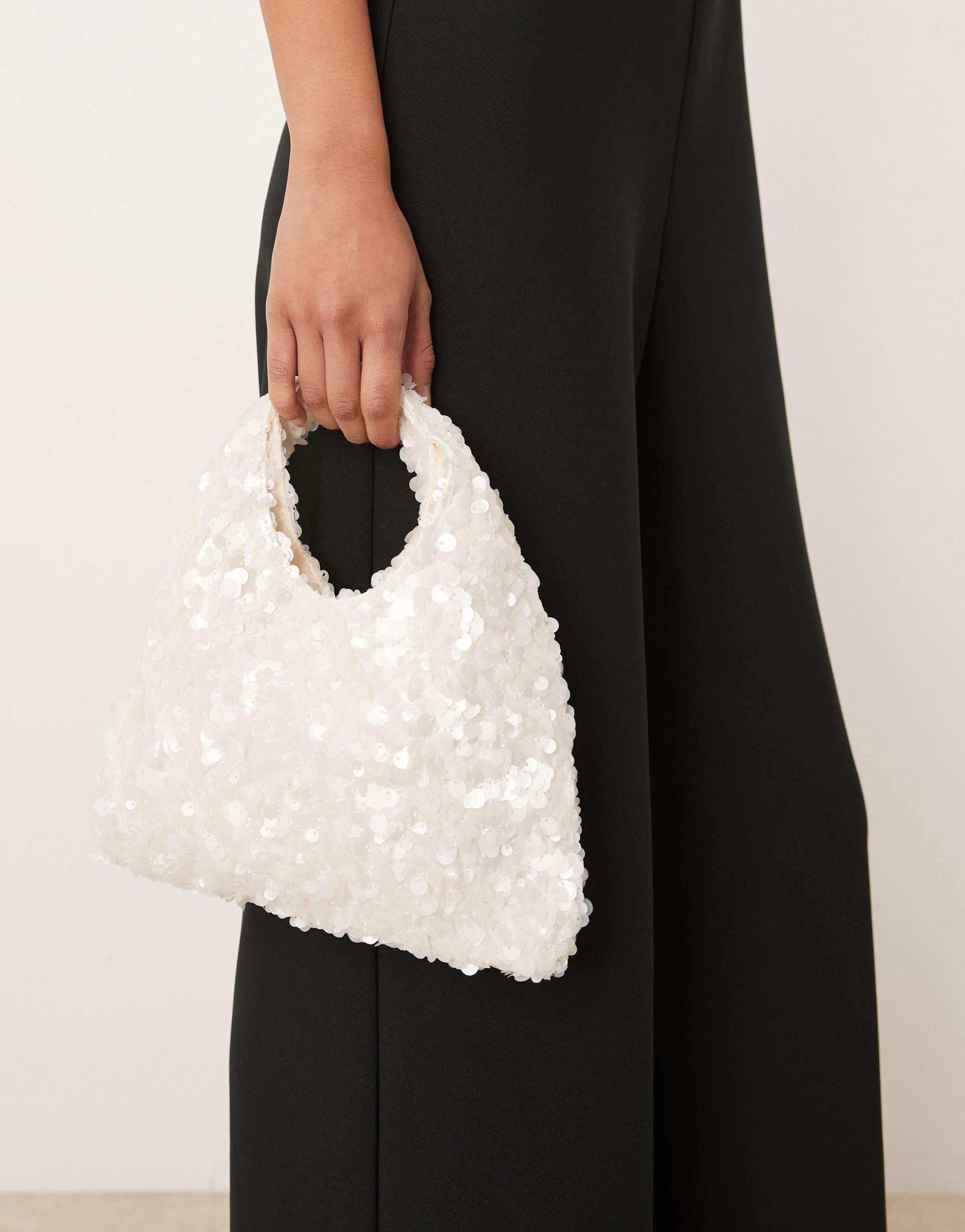 true decadence sequined clutch purse in white