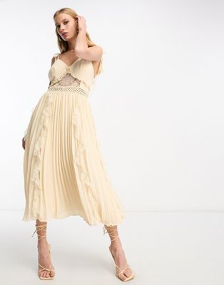 True Decadence sheer dress with ruffles and lace in ecru-Neutral