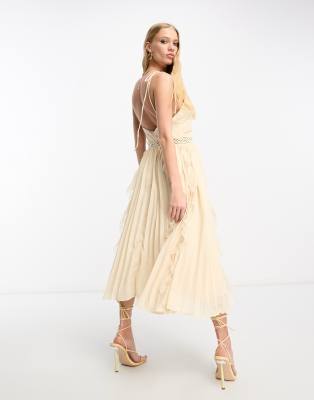 True Decadence sheer dress with ruffles and lace in ecru