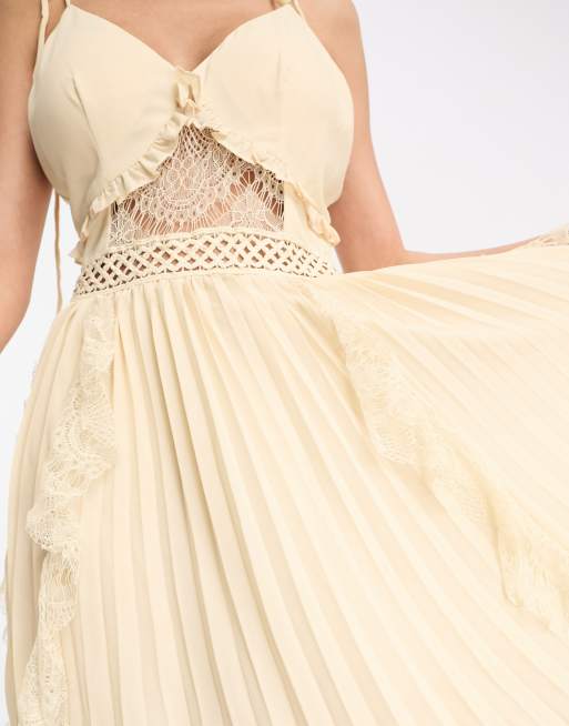 True Decadence sheer dress with ruffles and lace in ecru ASOS
