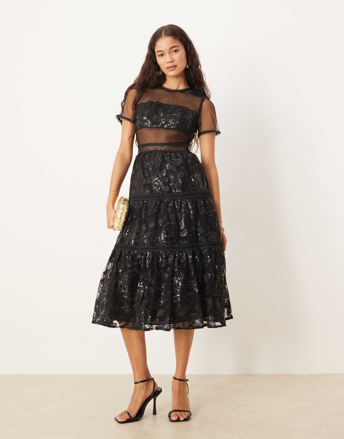 True Decadence Sheer panelling midi dress in black