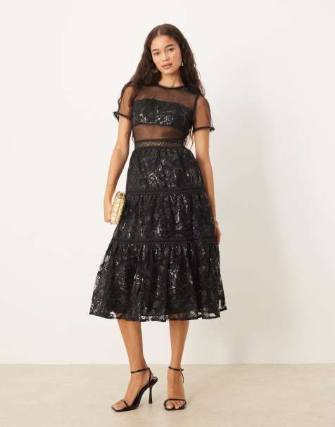 True Decadence Sheer panelling midi dress in black