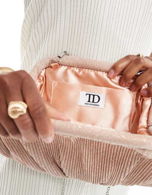 True Decadence shimmer clutch bag in pink ASOS