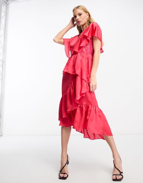 True Decadence short sleeve dress with flutter sleeves in pink - view 1