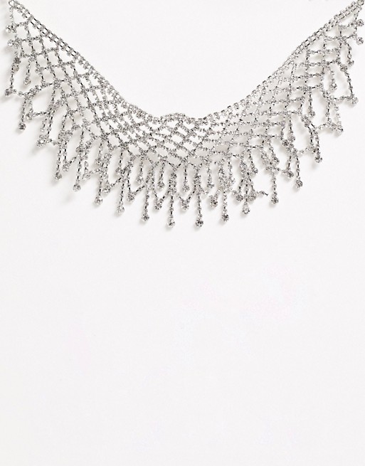 True Decadence silver crystal oversized statement collar necklace