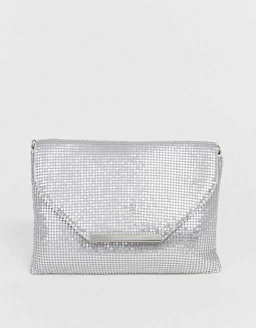 True Decadence silver mesh foldover clutch bag