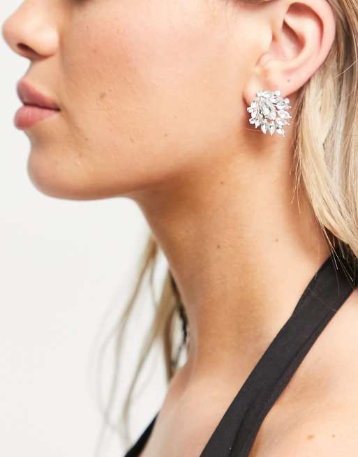 True Decadence – Silverfärgade kluster-örhängen med strass