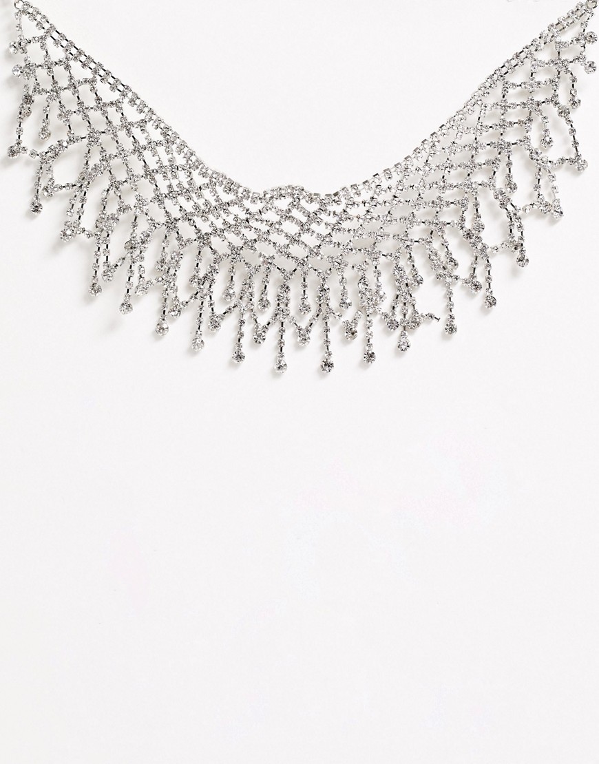 True Decadence – Silverfärgat statement-halsband i kragdesign och oversize-modell med strass-Guld
