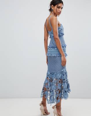 asos blue lace midi dress