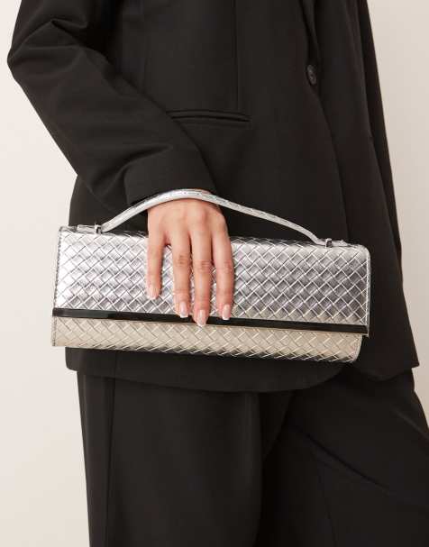 True Decadence - Sølvfarvet aflang clutch-taske med vævet detalje - view 1