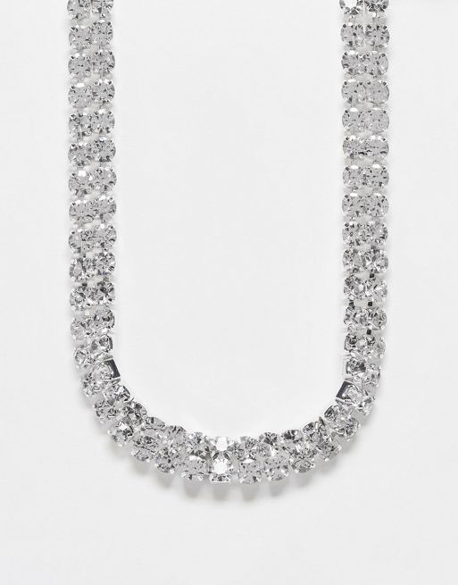 True Decadence - Sølvfarvet chunky choker-halskæde med krystaller 
