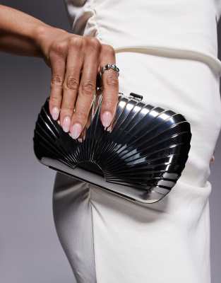 True Decadence - Sølvfarvet tekstureret clutch-taske i metal - view 1