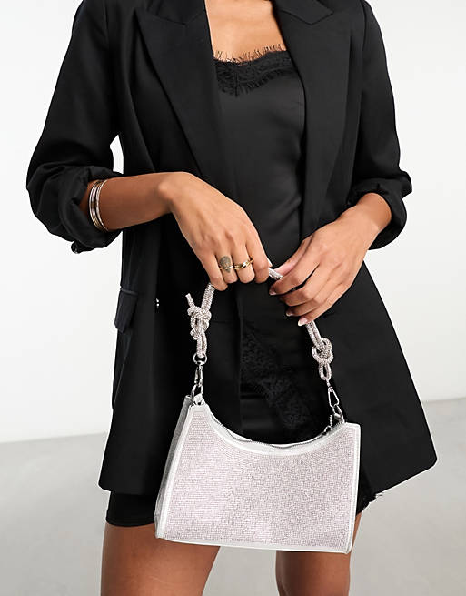 True Decadence sparkle shoulder bag in silver | ASOS