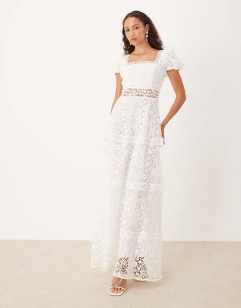 True Decadence Square neck midi dress in white