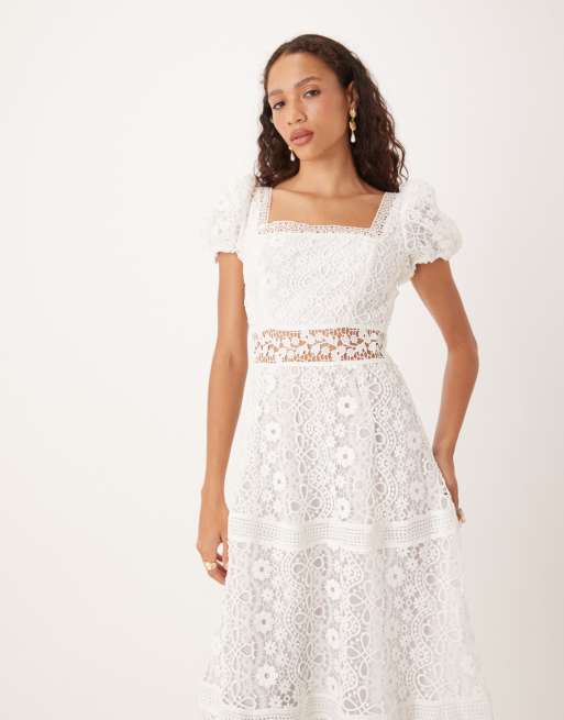 True Decadence Square neck midi dress in white, 4 of 4