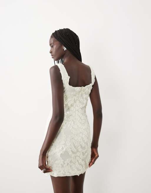 True Decadence Square neck mini-dress in cream, 4 of 4